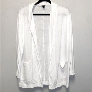 J. Crew Size Medium White Lightweight Cotton Blend Open Cardigan Sweater: 3496